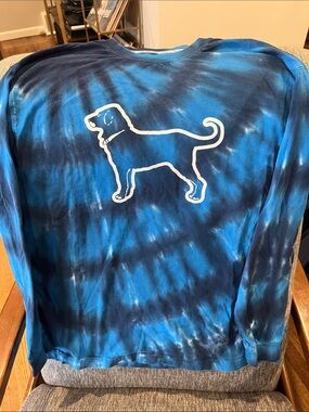 The Black Dog Blue Tie-Dye Long Sleeve Shirt with White Dog Logo